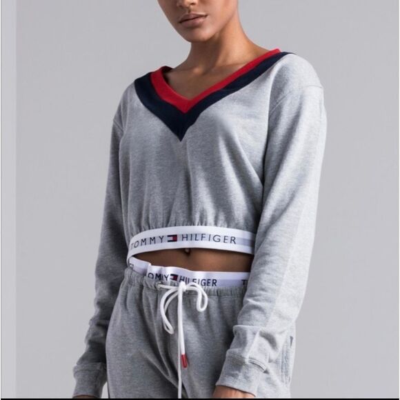 Tommy Hilfiger Cropped hoodie sweatshirt sz L - Picture 4 of 11